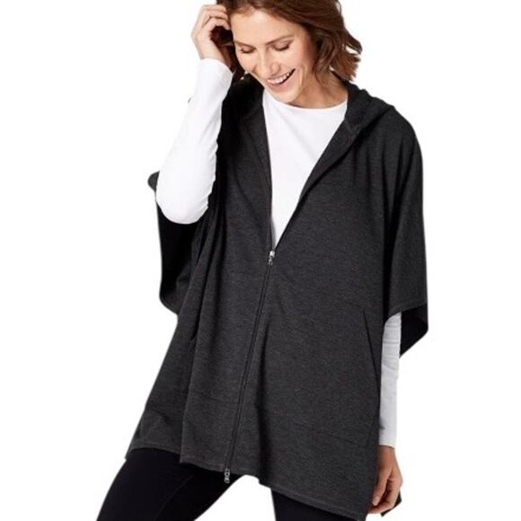 J.Jill 3/4 Sleeve Fit At Ease Zip-Front Poncho Heather Charcoal Size M/L - Picture 2 of 11
